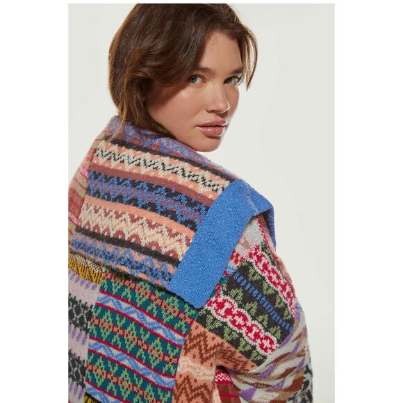 Anthropologie Pilcro Abstract Patchwork Open Cardigan Sweater XS/S Fair Isle - Picture 16 of 16